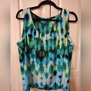 Sleeveless Blue-Green Print Tank Top